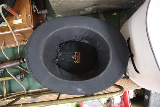 Three gentlemans top hats, two bowler hats, three trilbys and a quantity of shirts